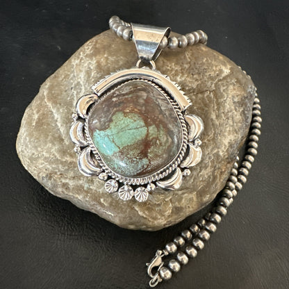 Yazzie Navajo Sterling Silver Blue Rustic Turquoise Necklace Pendant 18971