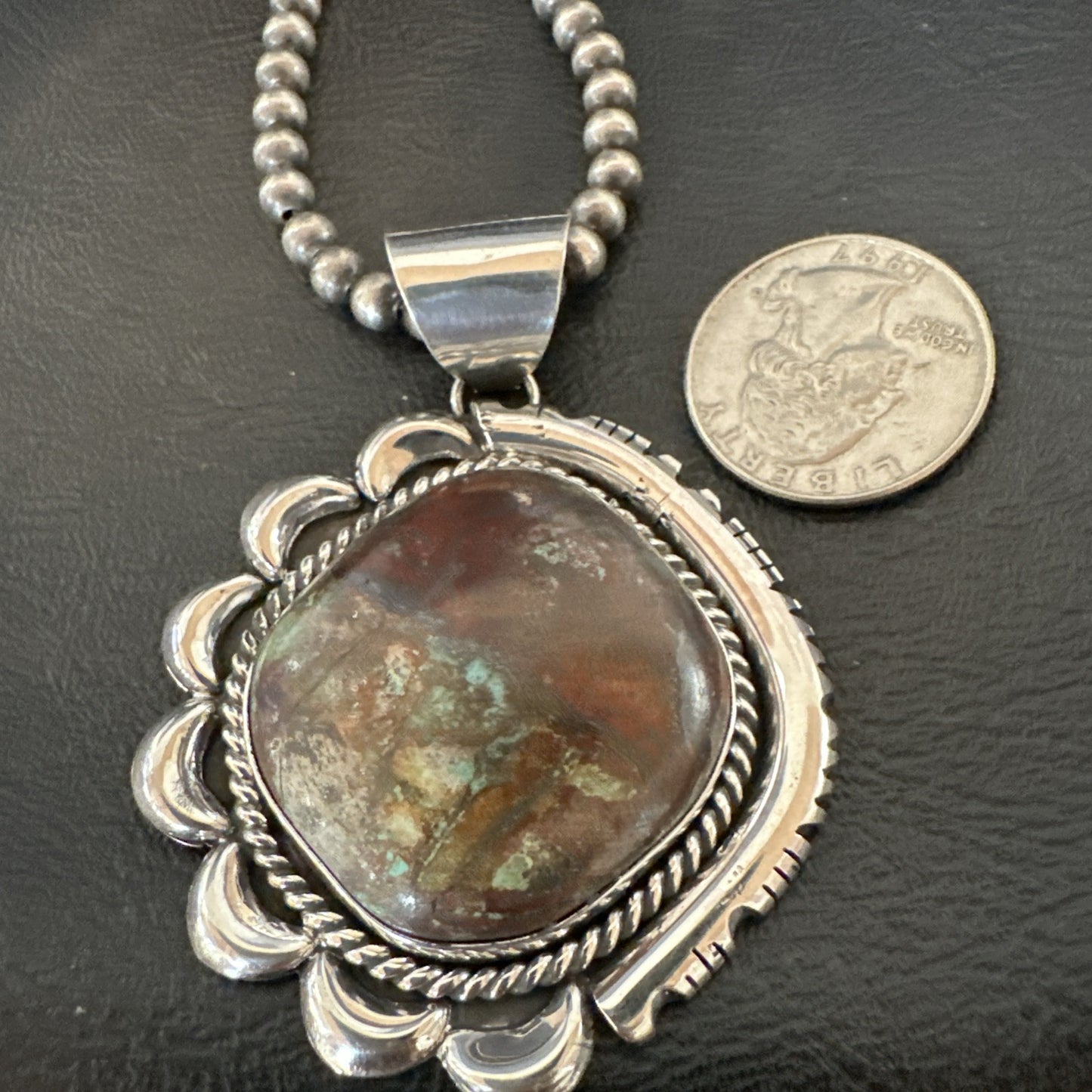 Yazzie Navajo Sterling Silver Blue Rustic Turquoise Necklace Pendant 18979