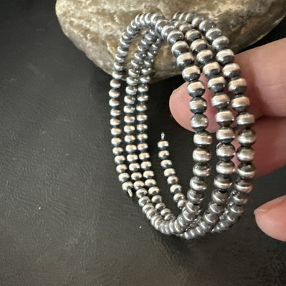 Sterling Silver Navajo Pearls 4mm Beads Stainless Steel Wire Wrap Bracelet 90413