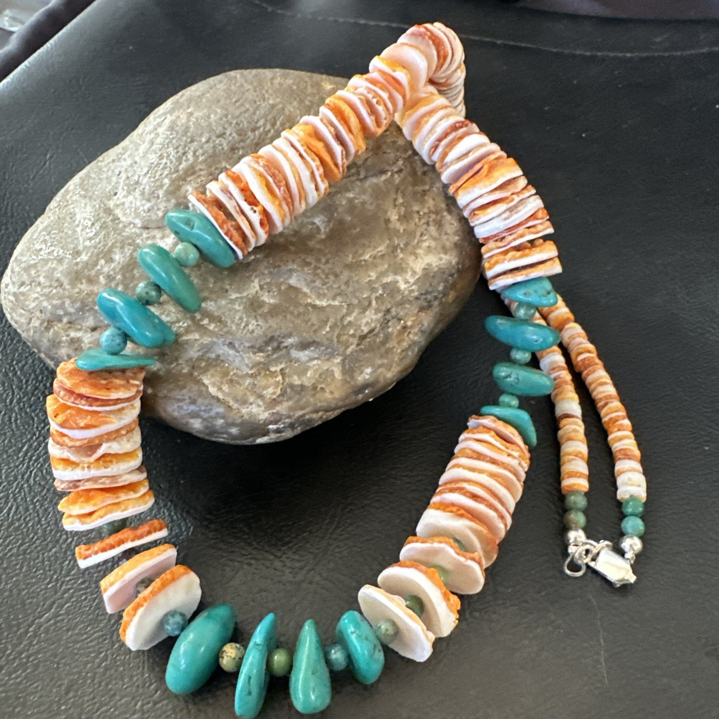 Santo Domingo Blue Turquoise Orange Spiny Bead Necklace 24" 18908