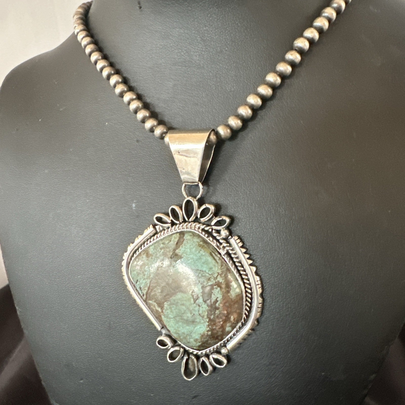 Yazzie Navajo Sterling Silver Blue Rustic Turquoise Necklace Pendant 18977