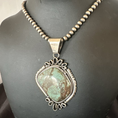 Yazzie Navajo Sterling Silver Blue Rustic Turquoise Necklace Pendant 18977