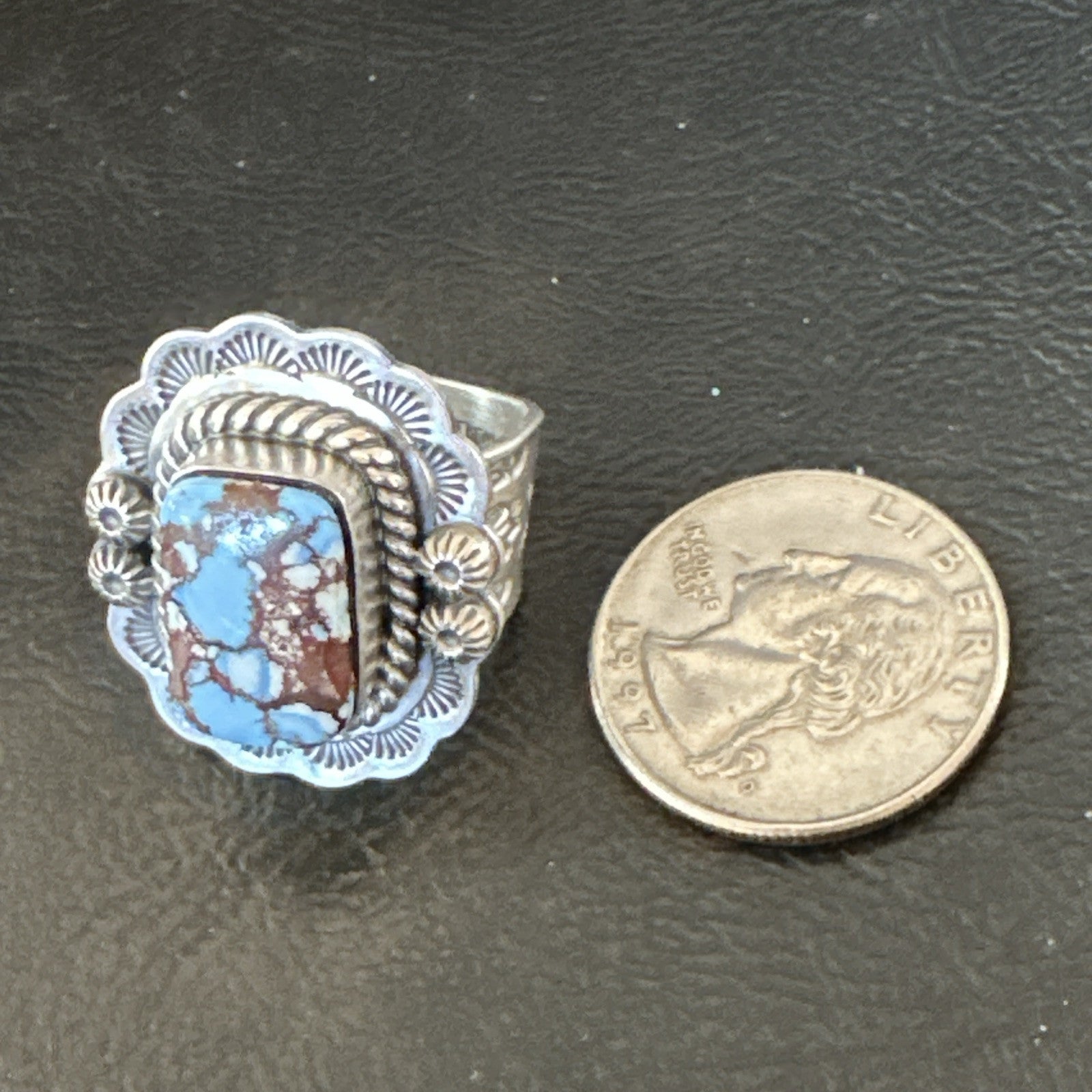Men Women Golden Hills Turquoise Navajo Sterling Silver Ring Sz 8 18958