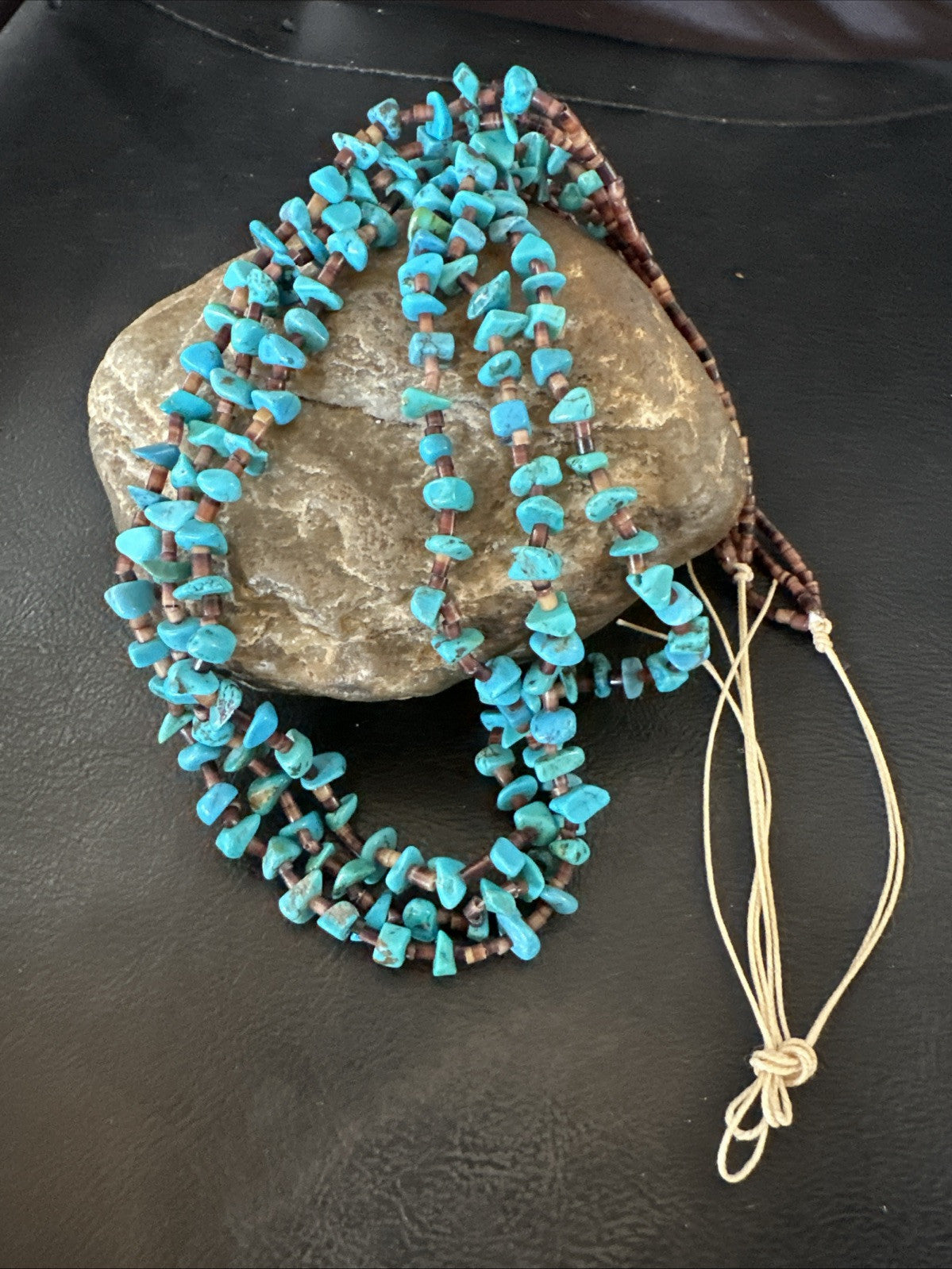 Blue Kingman Turquoise Shell 3 Strand Santo Domingo Necklace 24" 18892