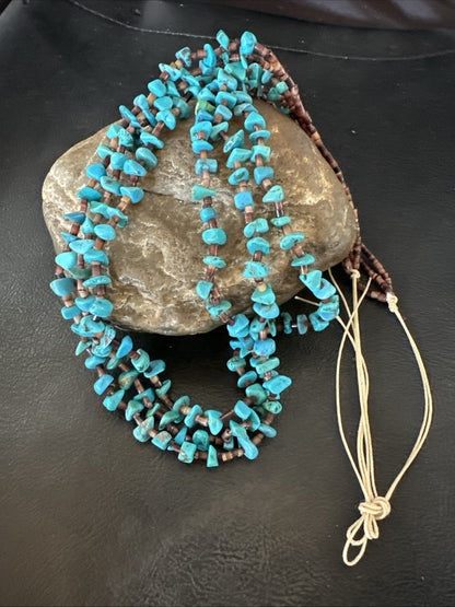 Blue Kingman Turquoise Shell 3 Strand Santo Domingo Necklace 24" 18892