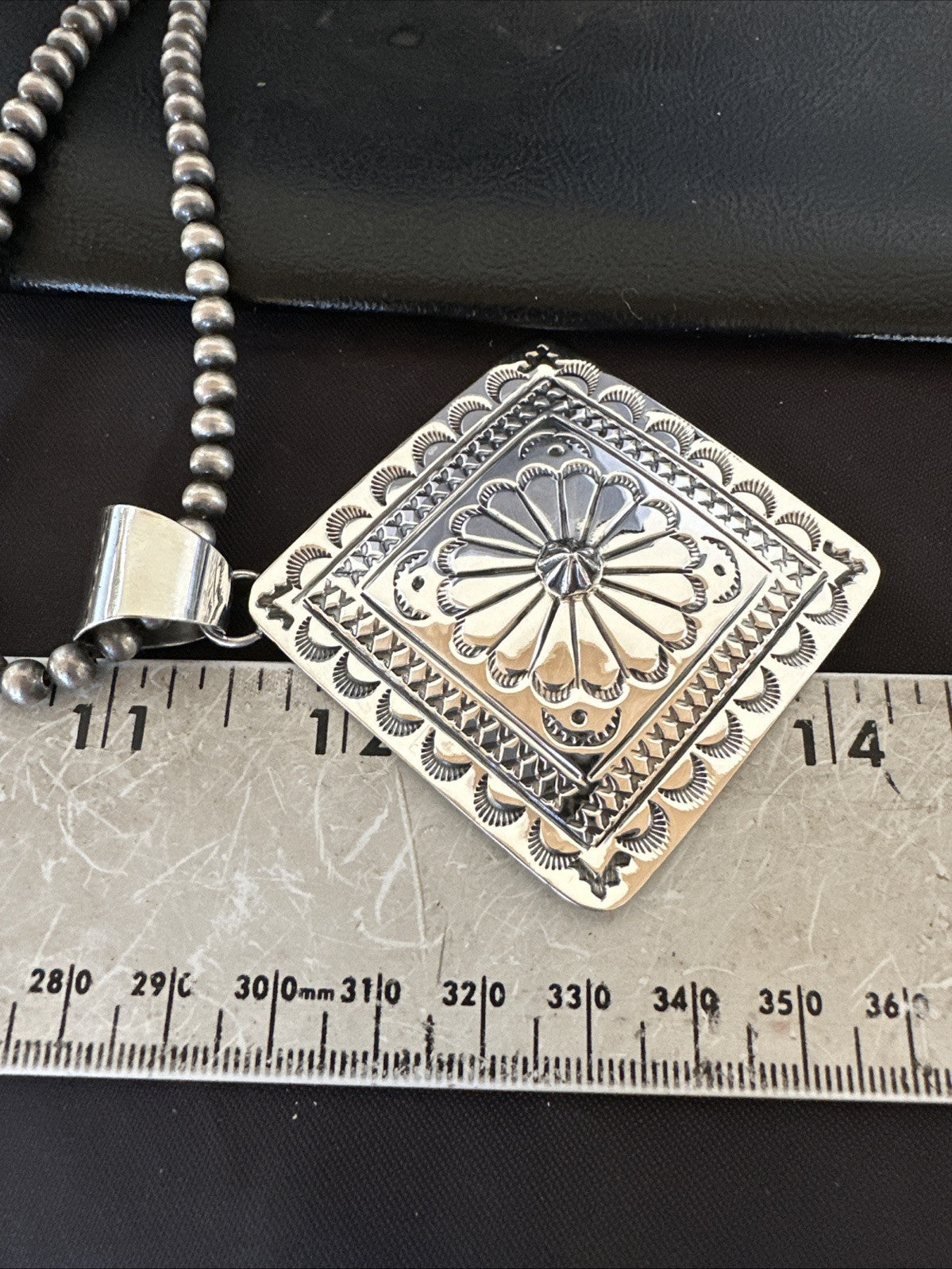 H Joe Handmade Stamped Pendant Navajo Sterling Silver Necklace 3.5" 18982