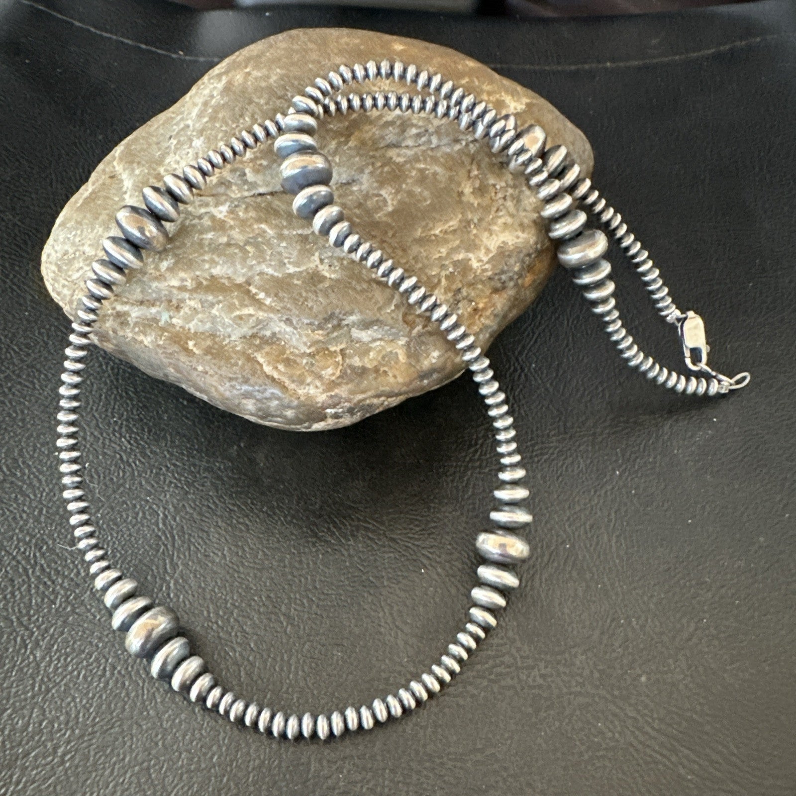 Designer Rondelle Flat Saucer Sterling Silver 20” Necklace 18935