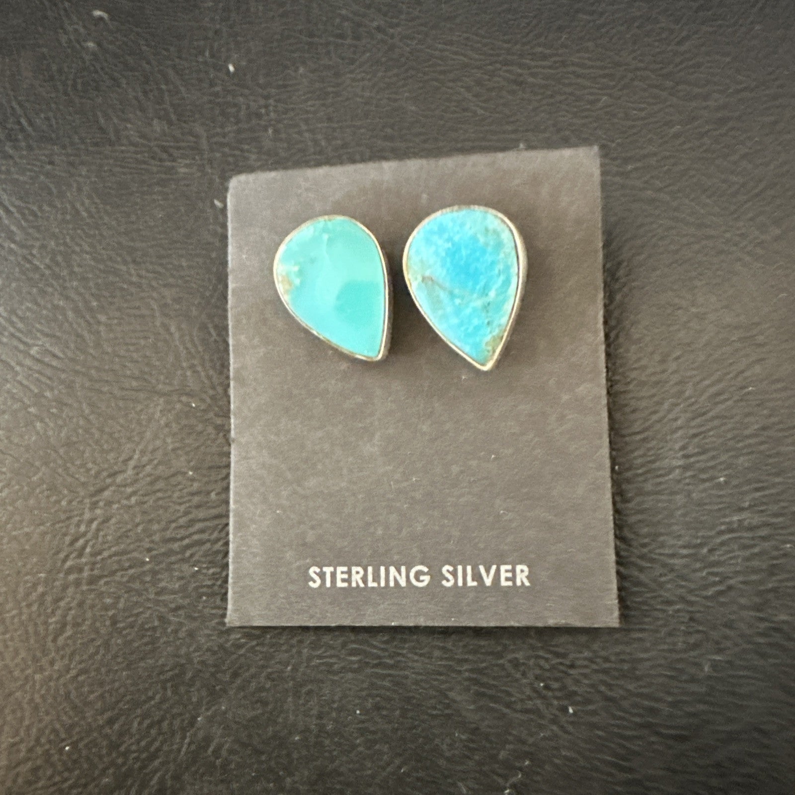 Blue Kingman Turquoise Navajo Sterling Silver Post Stud Earrings 18941