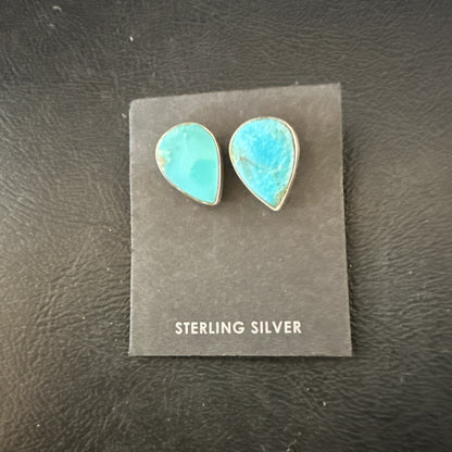 Blue Kingman Turquoise Navajo Sterling Silver Post Stud Earrings 18941