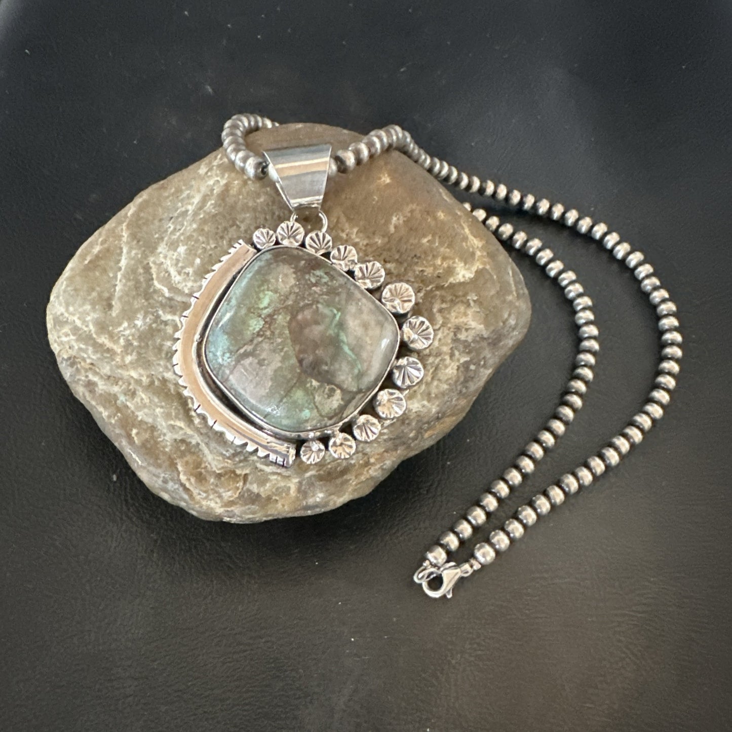 Yazzie Navajo Sterling Silver Blue Rustic Turquoise Necklace Pendant 18972