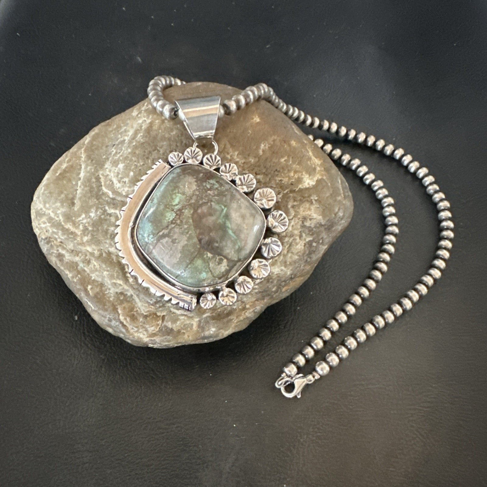 Yazzie Navajo Sterling Silver Blue Rustic Turquoise Necklace Pendant 18972