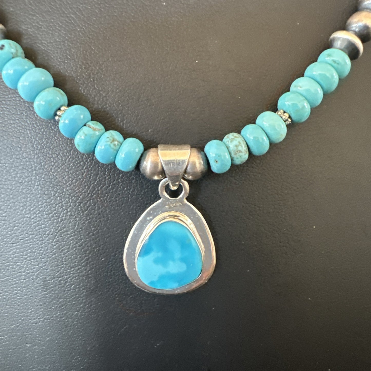 WoMens Blue Kingman Turquoise Pendant Navajo Sterling Silver Necklace 21" 18938