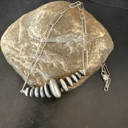 Navajo Rondelle Flat Saucer Beads Sterling Silver Chain Necklace Pendant 18924