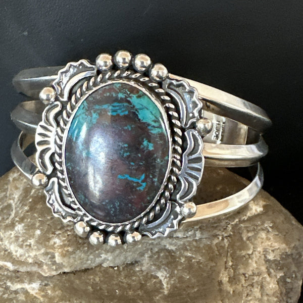 Men's Women's Navajo Blue Turquoise Cuff Bracelet | Sterling Silver | Authentic Native American Handmade | 18879