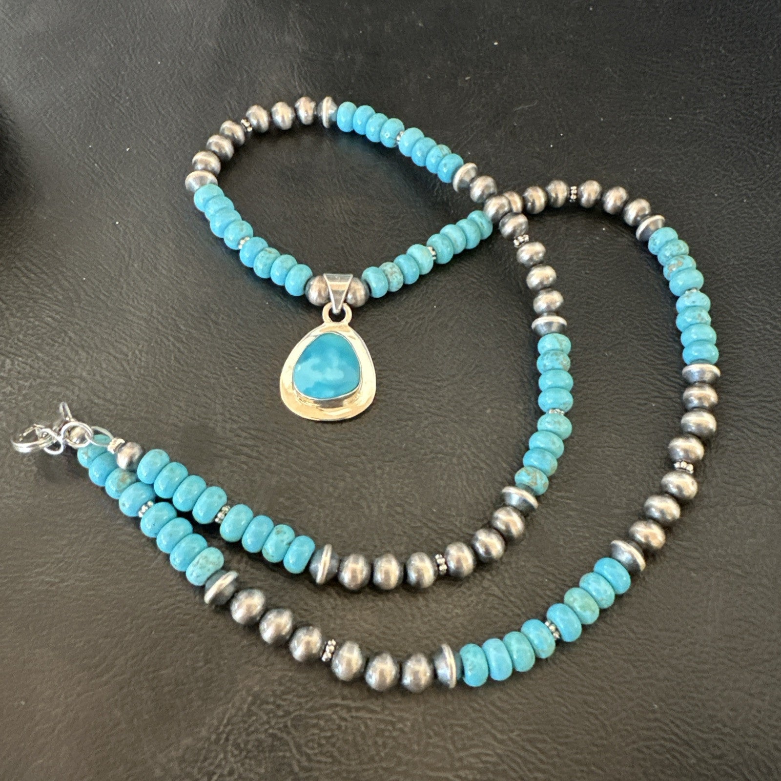 WoMens Blue Kingman Turquoise Pendant Navajo Sterling Silver Necklace 21" 18938