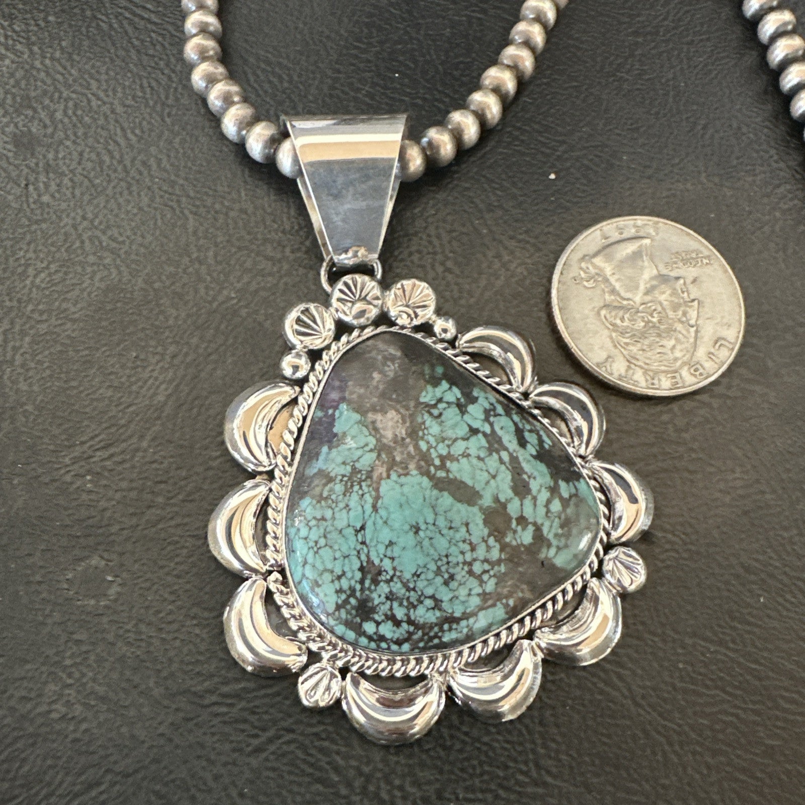 Yazzie Navajo Sterling Silver Blue Spiderweb Turquoise Necklace Pendant 18966