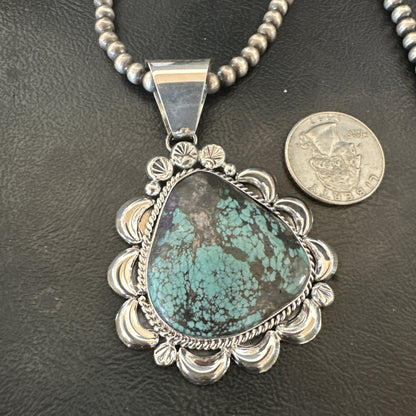 Yazzie Navajo Sterling Silver Blue Spiderweb Turquoise Necklace Pendant 18966