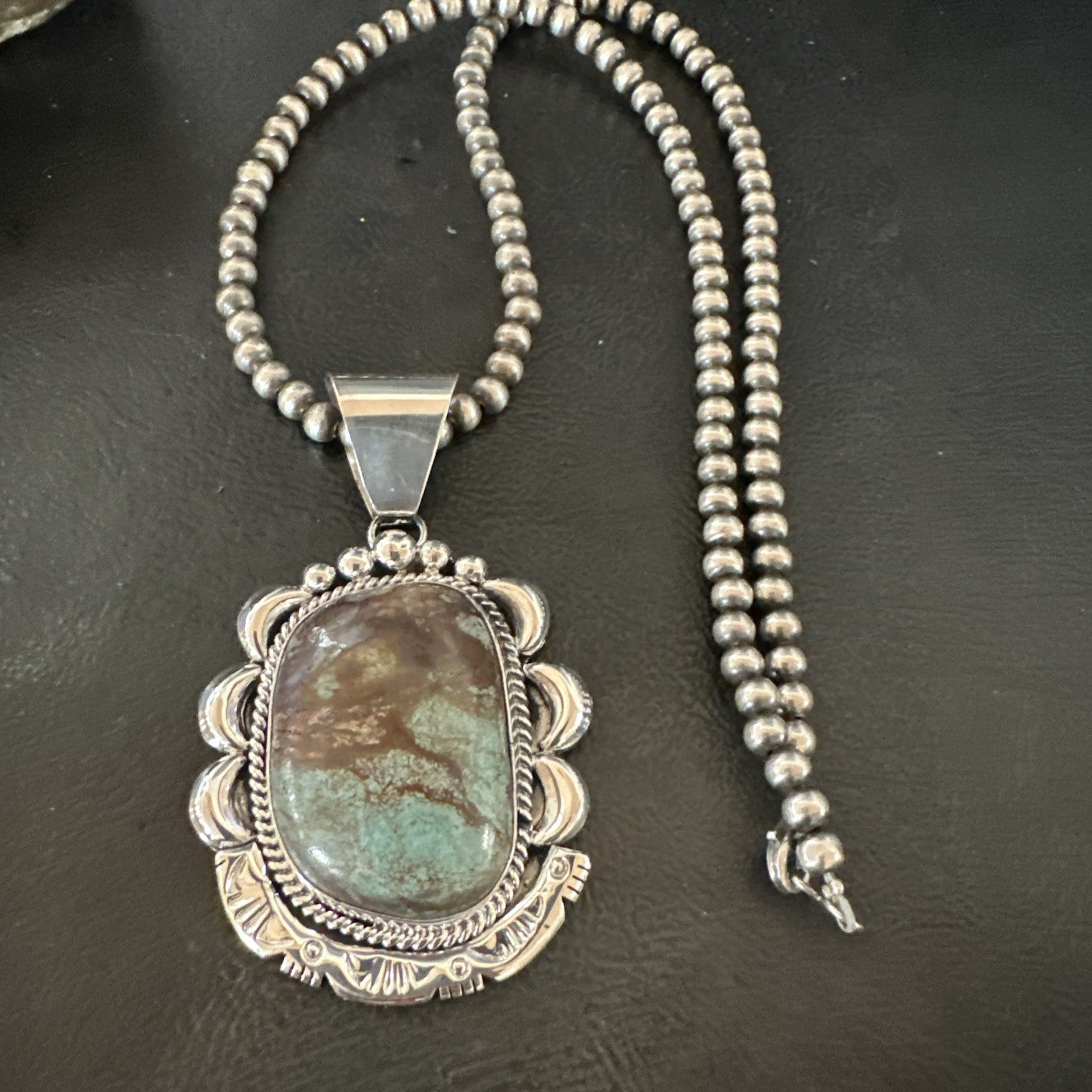 Yazzie Navajo Sterling Silver Blue Rustic Turquoise Necklace Pendant 18976