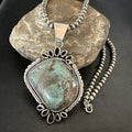 Yazzie Navajo Blue Rustic Turquoise Necklace Pendant | Sterling Silver | Authentic Native American Handmade | 18977