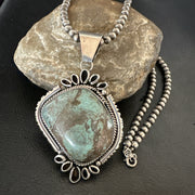 Yazzie Navajo Blue Rustic Turquoise Necklace Pendant | Sterling Silver | Authentic Native American Handmade | 18977