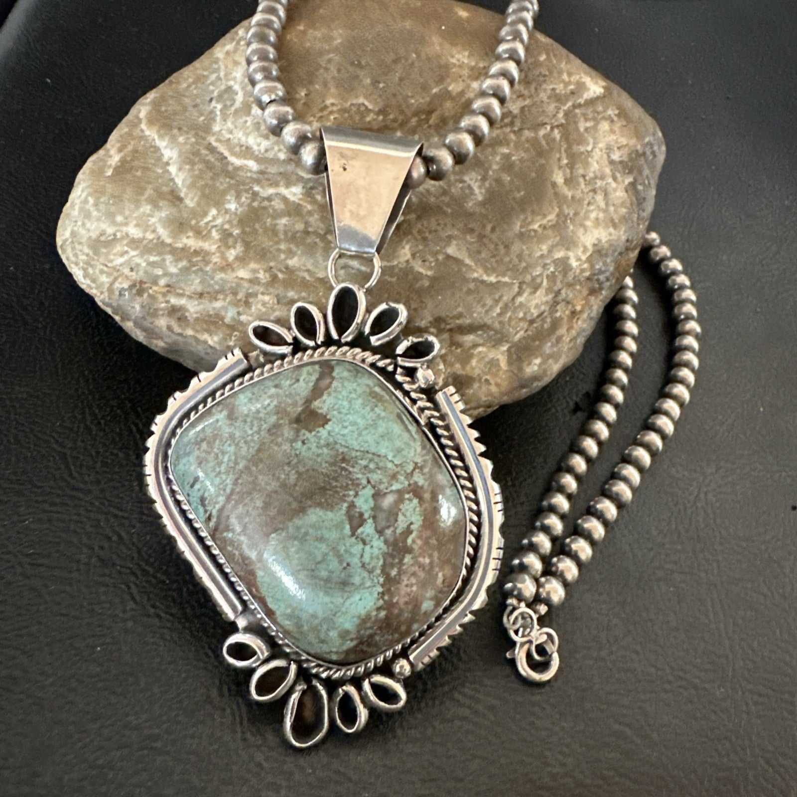 Yazzie Navajo Sterling Silver Blue Rustic Turquoise Necklace Pendant 18977