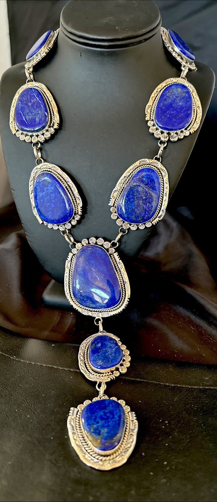 XXL Mens Womens Lapis Lazuli  Sterling Silver Beads Lariat Necklace 29" 18986