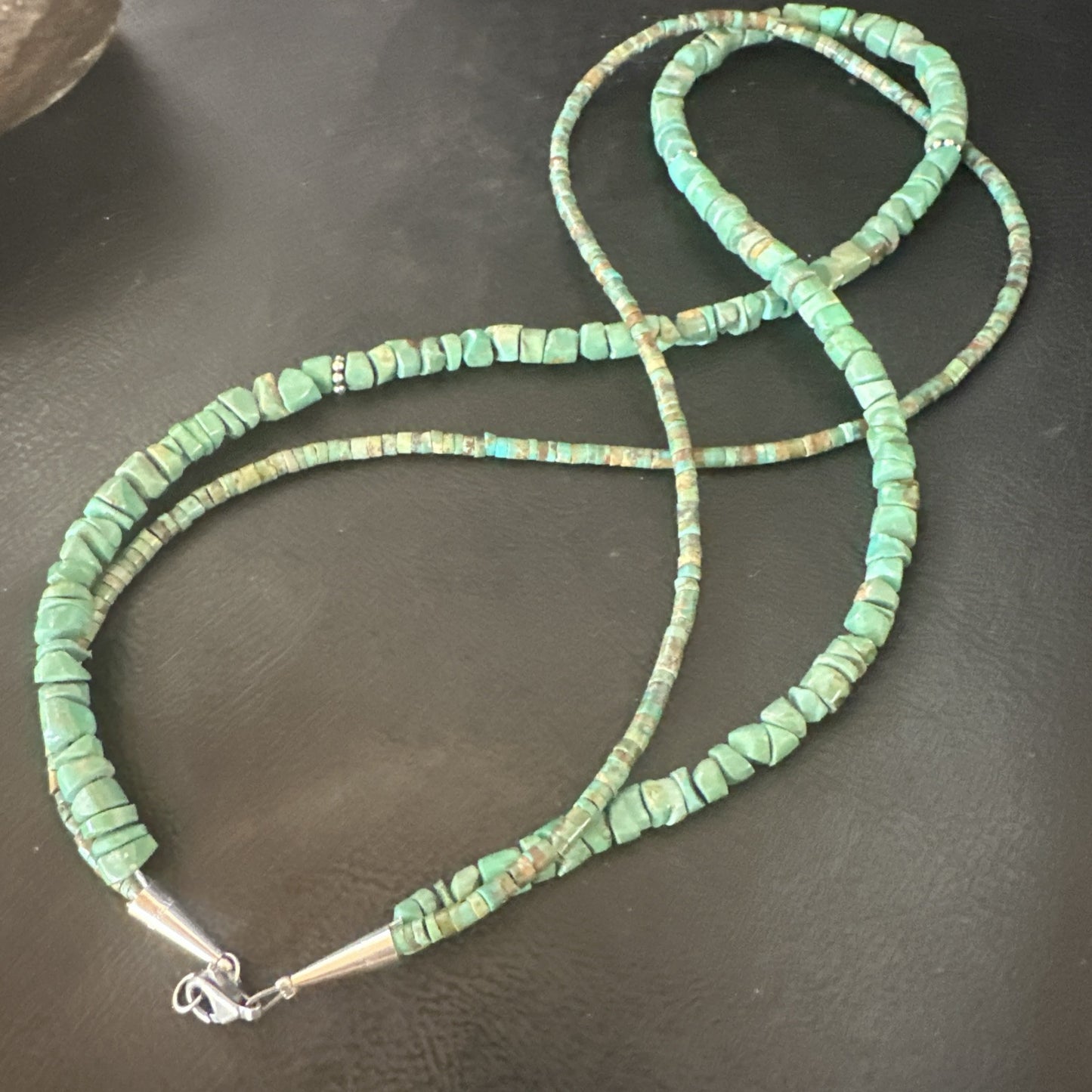 Sterling Silver Beads Heishi Green Turquoise 2 Strands Bead Necklace 18890