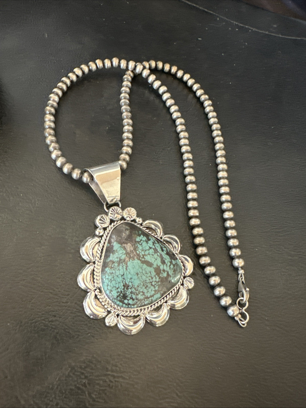 Yazzie Navajo Sterling Silver Blue Spiderweb Turquoise Necklace Pendant 18966