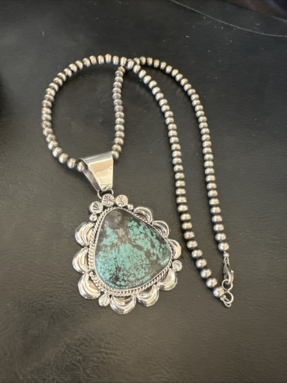 Yazzie Navajo Sterling Silver Blue Spiderweb Turquoise Necklace Pendant 18966