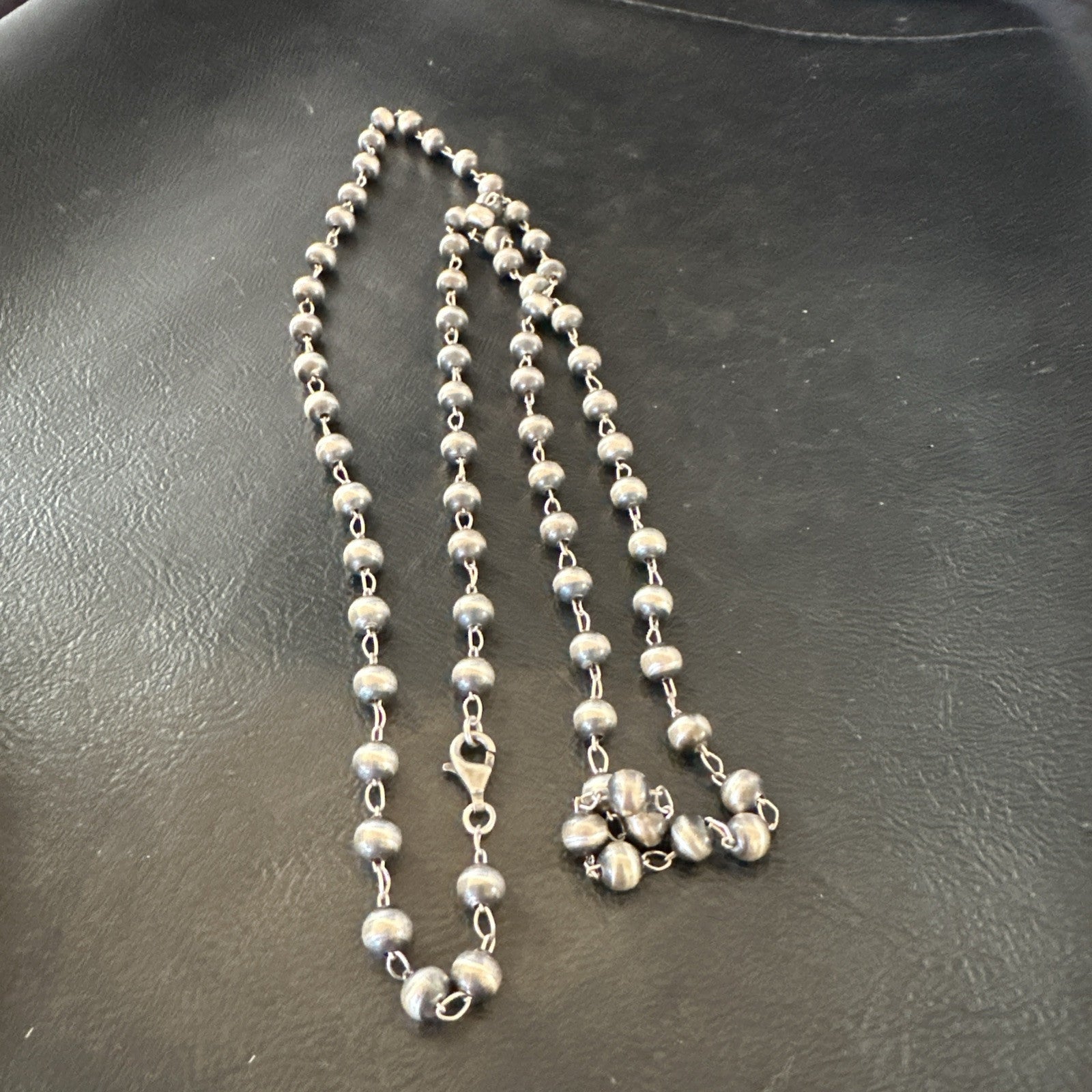 Rosary Bead Navajo Sterling Silver Beads Necklace 6mm 30" 18931