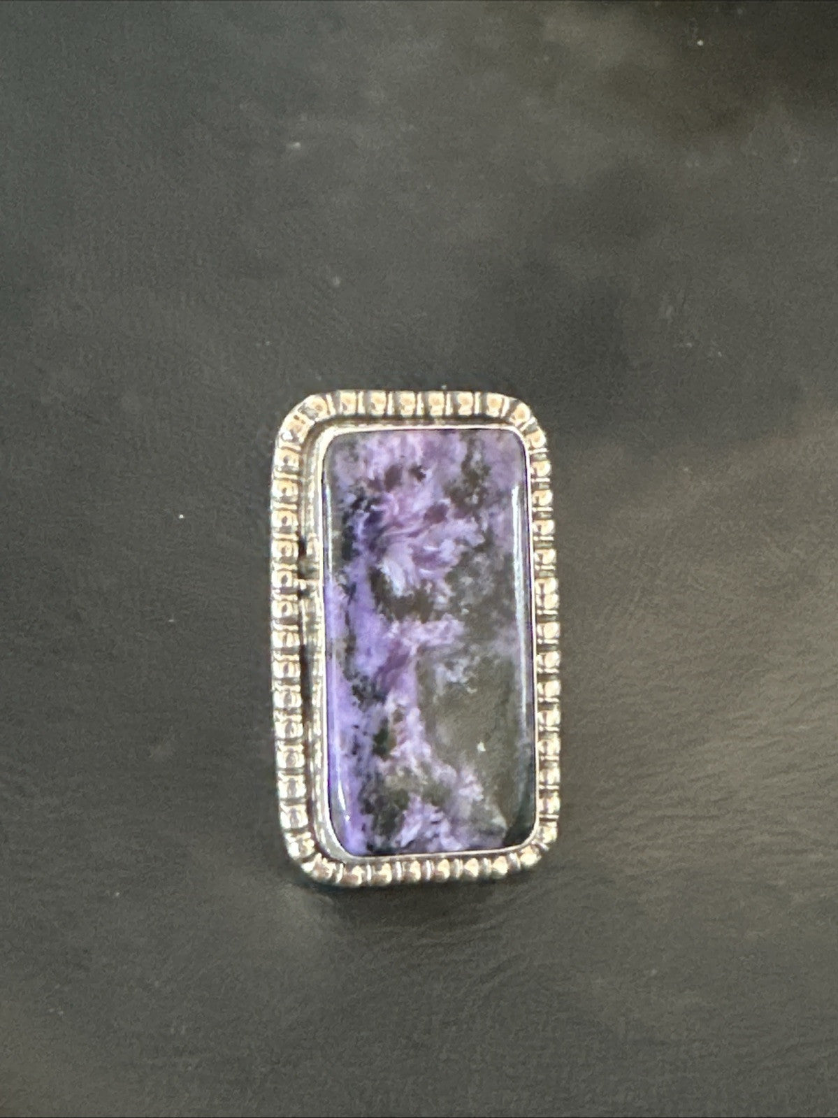 H Joe Purple Charoite Navajo Sterling Silver Rectangle Ring Size 7.5 18964
