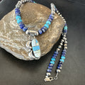 Women's Opal Inlay Pendant Navajo Blue Lapis Bead Necklace | Sterling Silver | Authentic Native American Handmade | 18916
