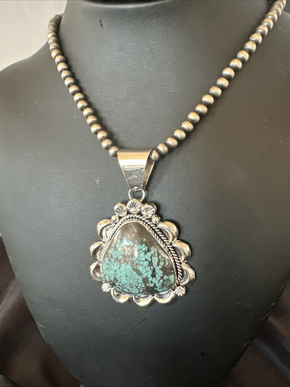 Yazzie Navajo Sterling Silver Blue Spiderweb Turquoise Necklace Pendant 18966