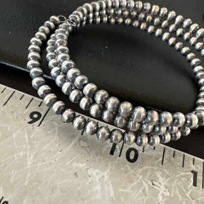 Sterling Silver Navajo Pearls 4mm Beads Stainless Steel Wire Wrap Bracelet 90413