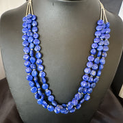Blue Lapis Heishi 8mm Bead Liquid 3 Strand Necklace 19" | Sterling Silver | Authentic Native American Handmade | 18961