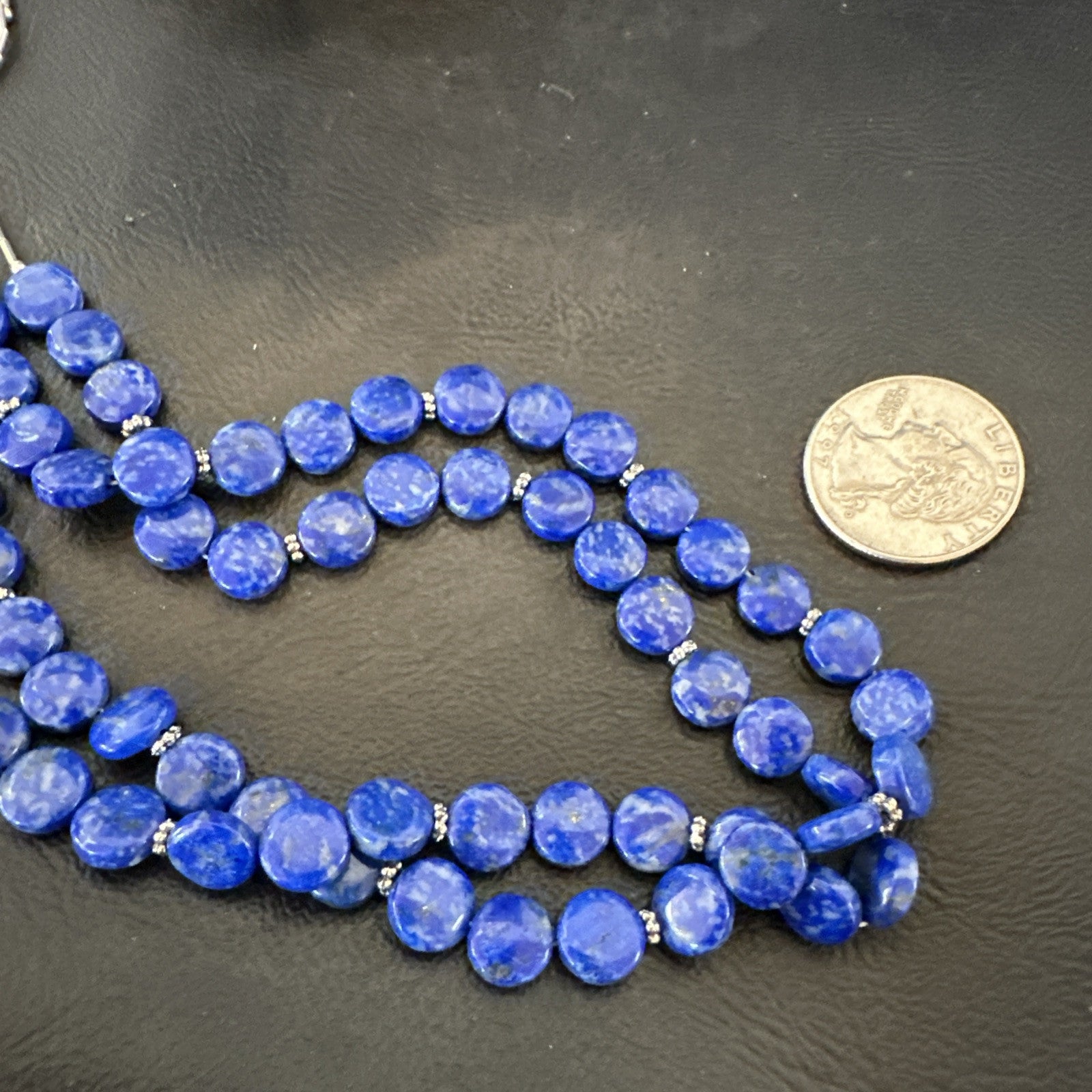 Blue Lapis Heishi 8mm Bead Liquid Sterling Silver 2 Strand Necklace 19" 18960