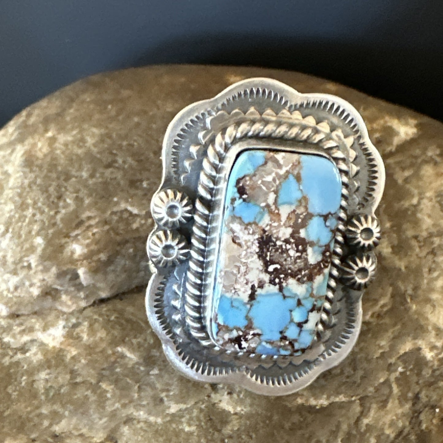 Men Women Golden Hills Turquoise Navajo Sterling Silver Ring Sz 8 18957