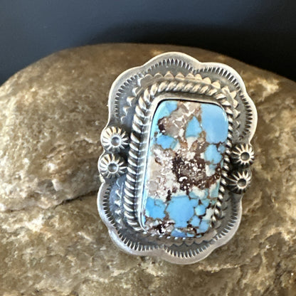 Men Women Golden Hills Turquoise Navajo Sterling Silver Ring Sz 8 18957