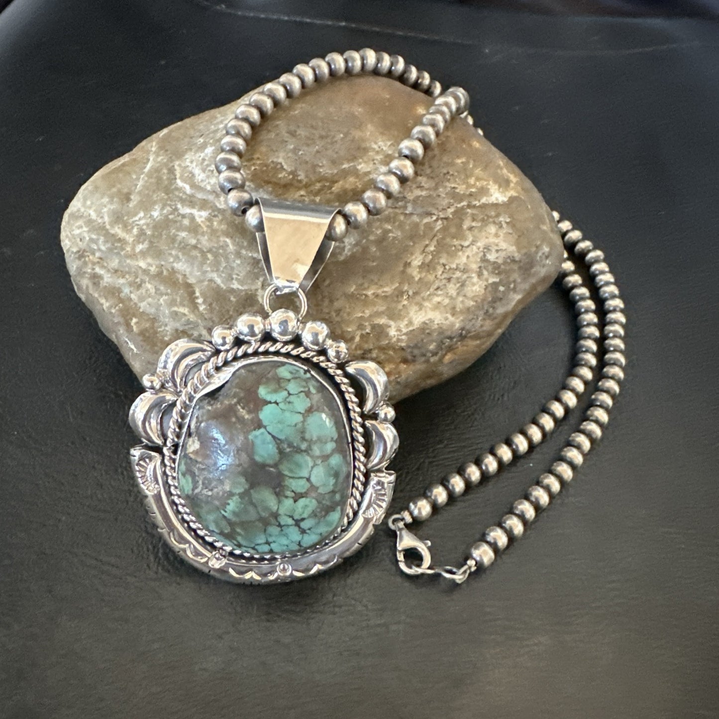 Yazzie Navajo Sterling Silver Blue Rustic Turquoise Necklace Pendant 18967