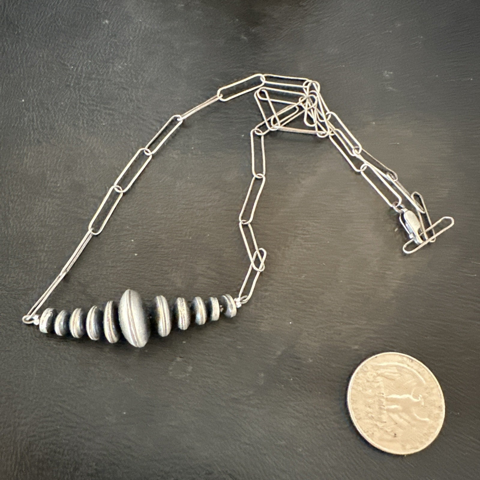 Navajo Rondelle Flat Saucer Beads Sterling Silver Chain Necklace Pendant 18924