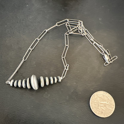 Navajo Rondelle Flat Saucer Beads Sterling Silver Chain Necklace Pendant 18924