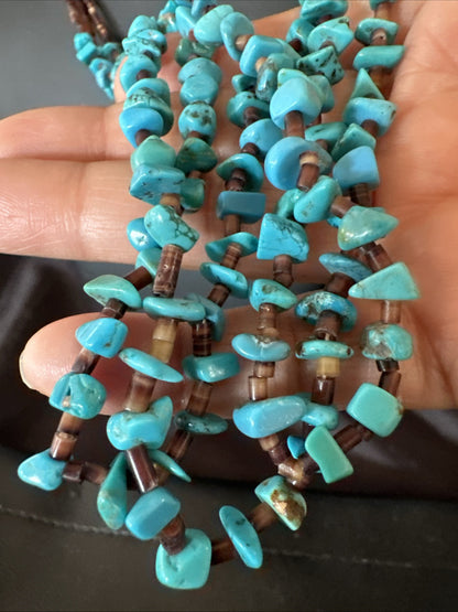 Blue Kingman Turquoise Shell 3 Strand Santo Domingo Necklace 24" 18892