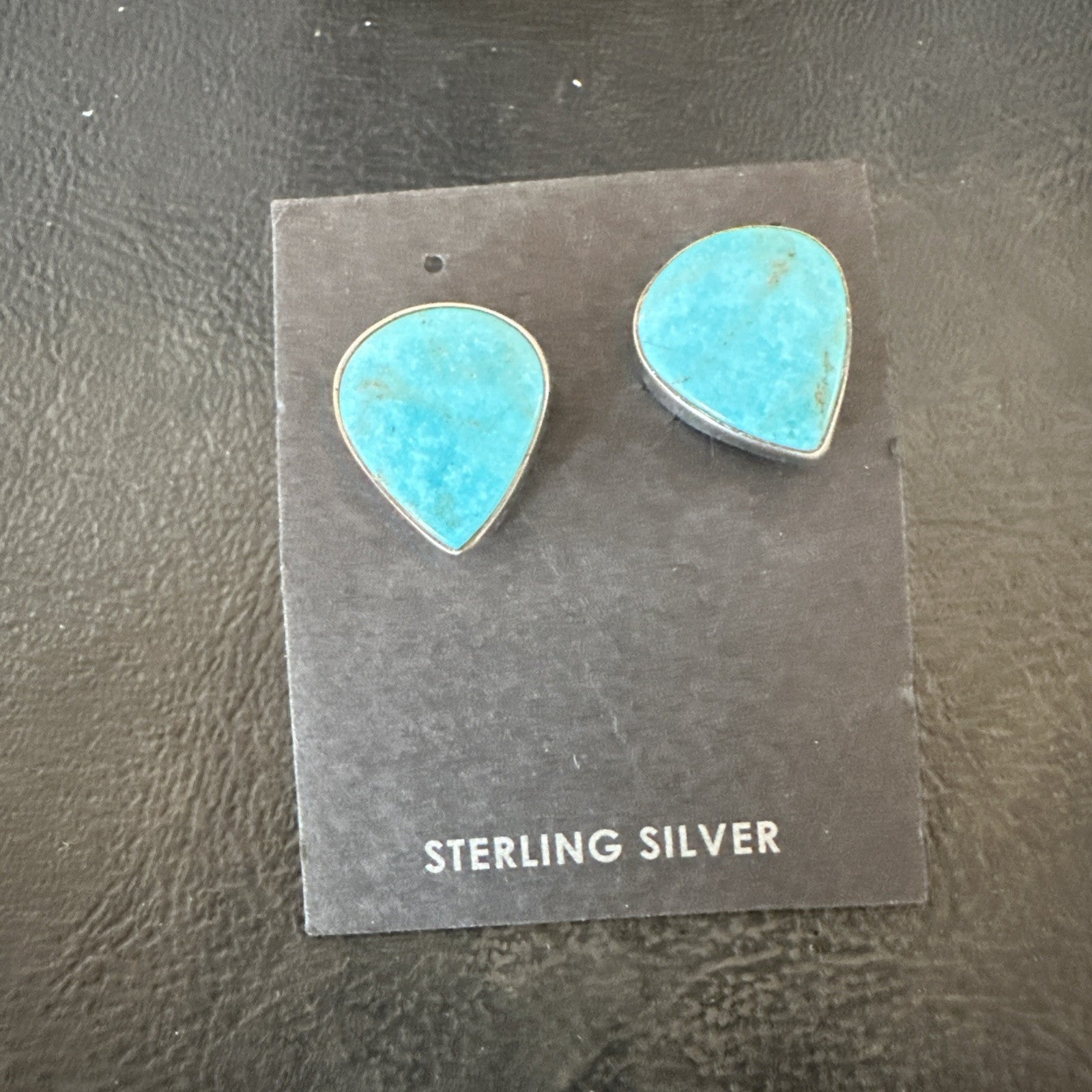 Blue Kingman Turquoise Navajo Sterling Silver Post Stud Earrings 18952