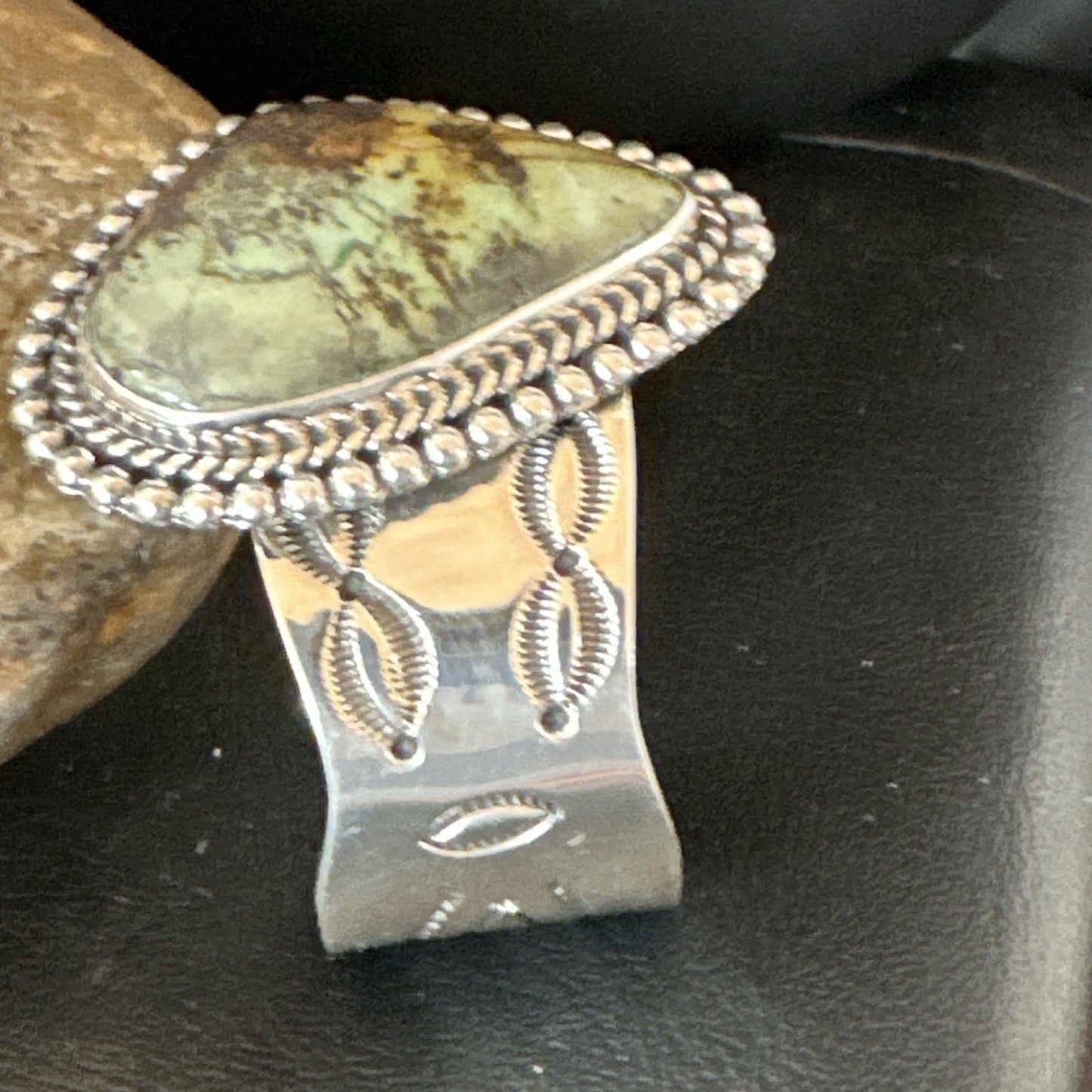 Navajo Green TURQUOISE Stamped Sterling Silver Cuff Bracelet 18876