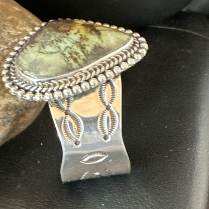 Navajo Green TURQUOISE Stamped Sterling Silver Cuff Bracelet 18876