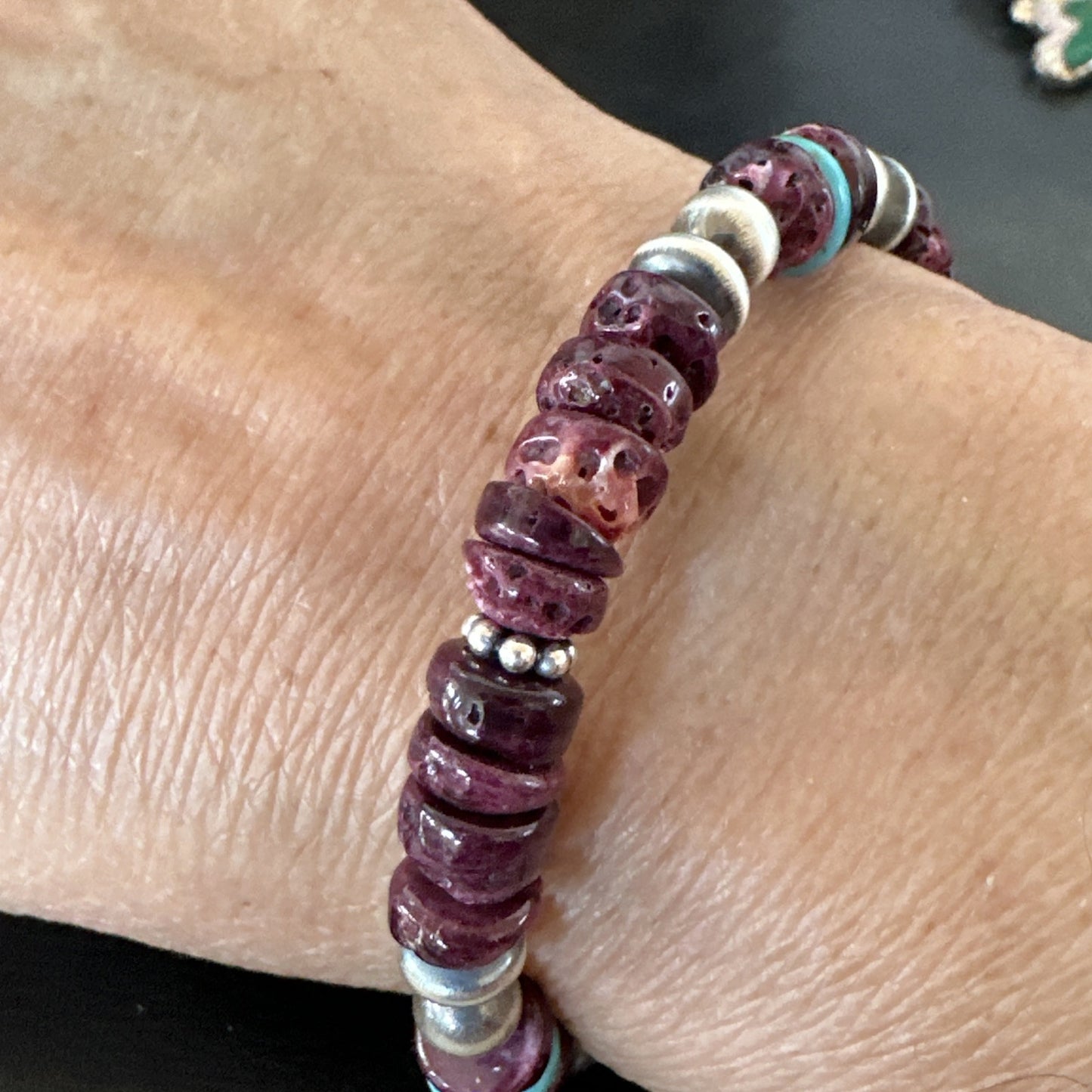 Purple Spiny Turquoise 8mm Wire Bead Wrap Bracelet Navajo Sterling Silver 18902