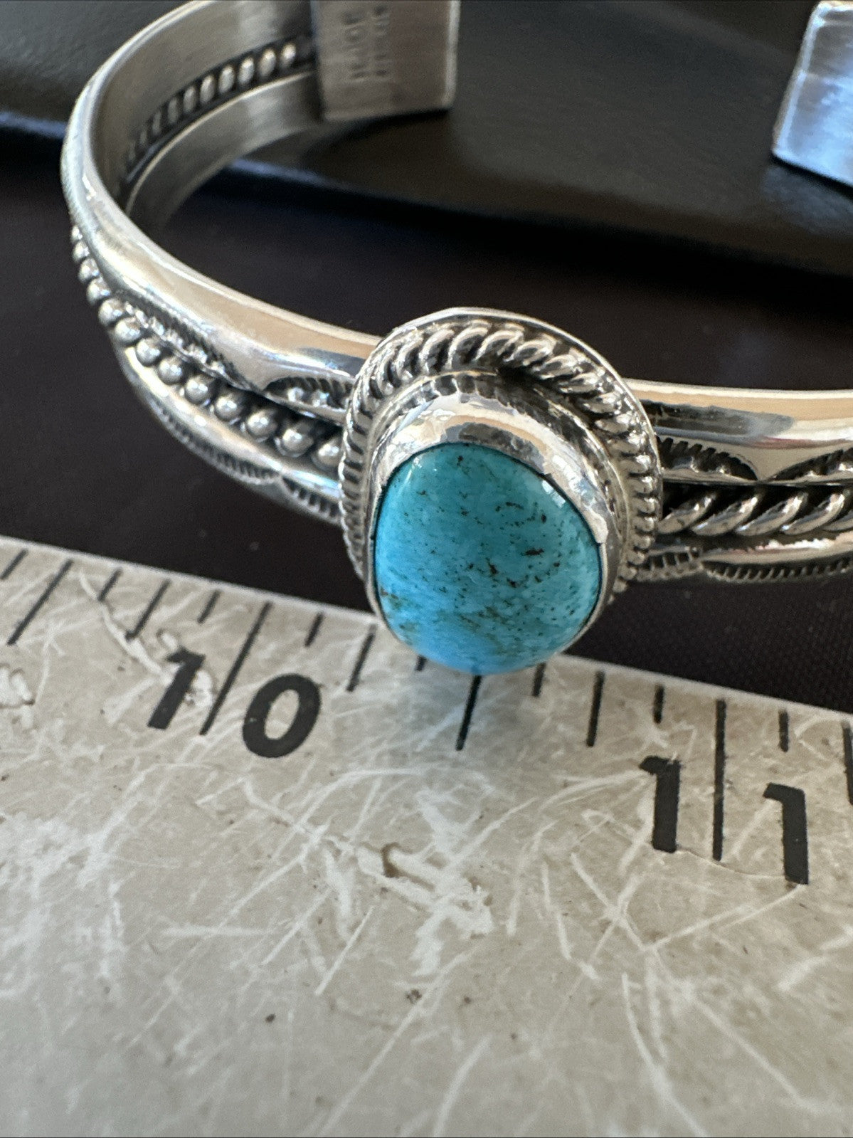 Stamped Blue Kingman Turquoise Sterling SIlver Cuff Bracelet 7.25” 18984