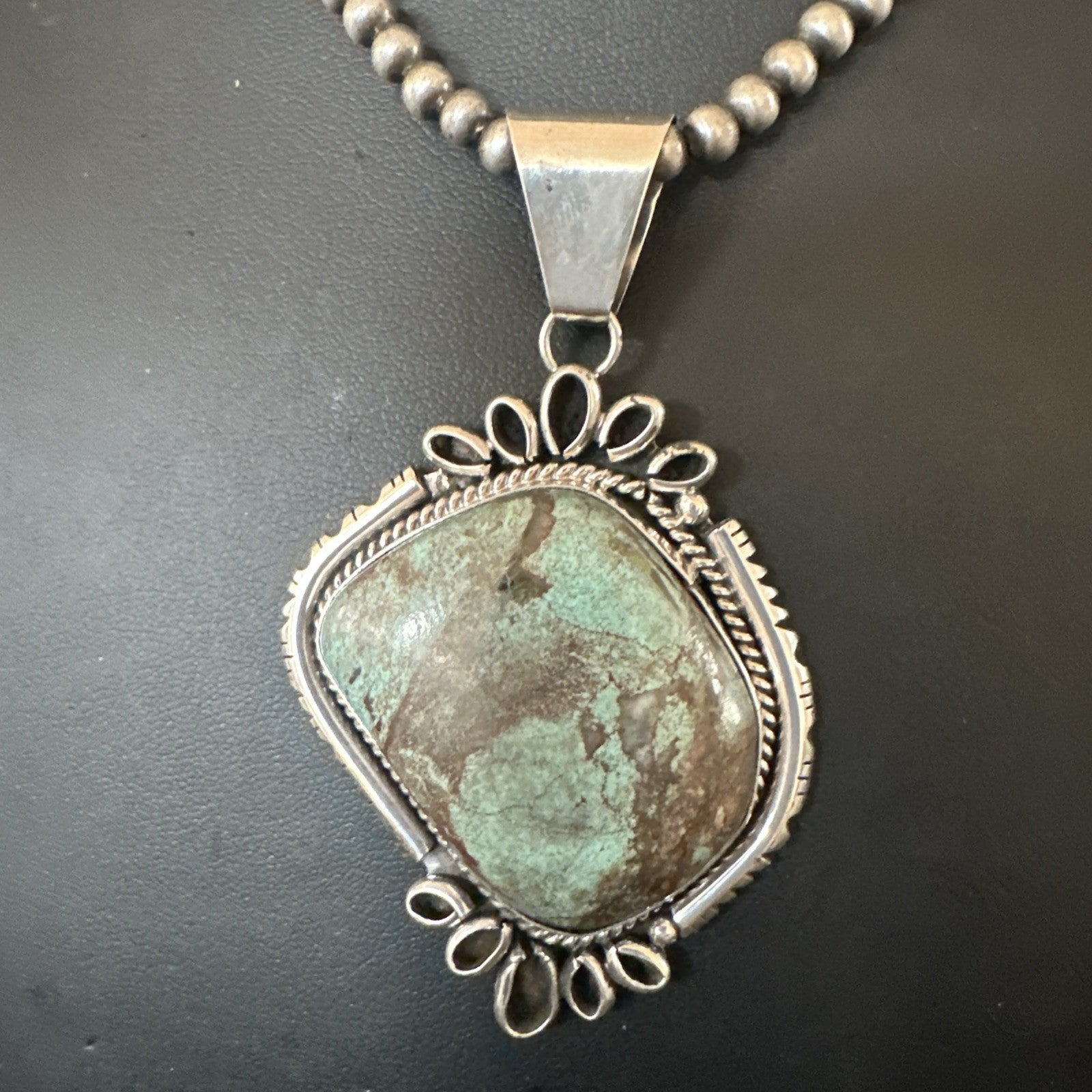 Yazzie Navajo Sterling Silver Blue Rustic Turquoise Necklace Pendant 18977