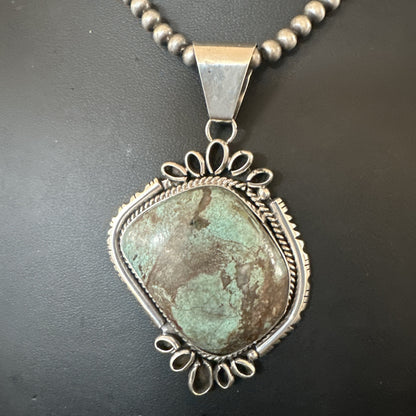 Yazzie Navajo Sterling Silver Blue Rustic Turquoise Necklace Pendant 18977