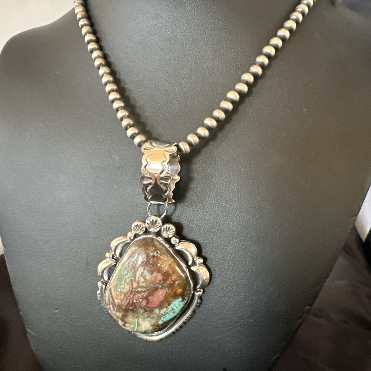 Yazzie Navajo Sterling Silver Blue Rustic Turquoise Necklace Pendant 18996